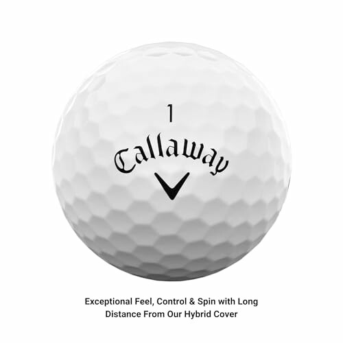 Callaway golf ball with text about exceptional feel and control.